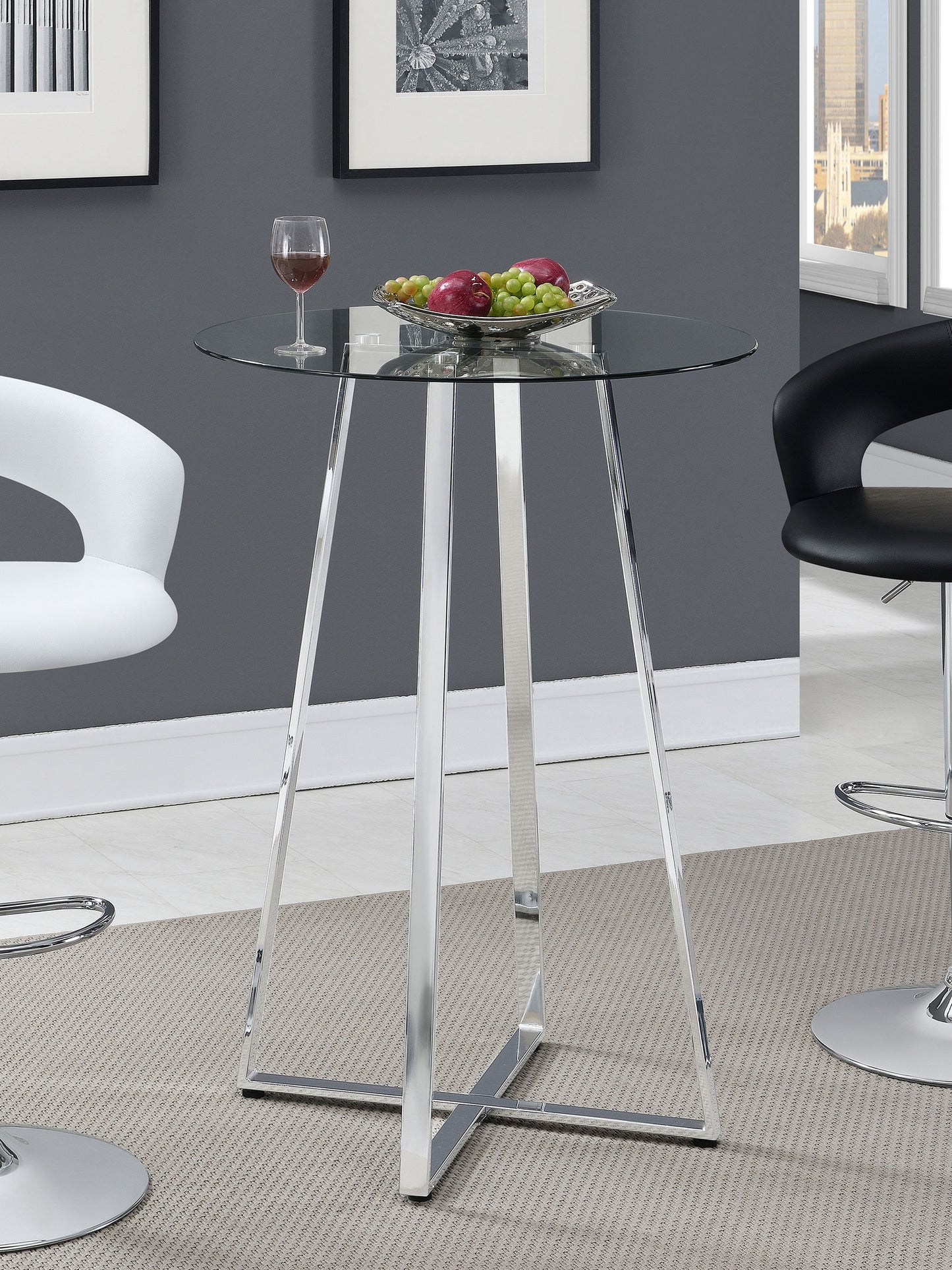 Zanella Round 30-inch Glass Top Bistro Bar Table Chrome