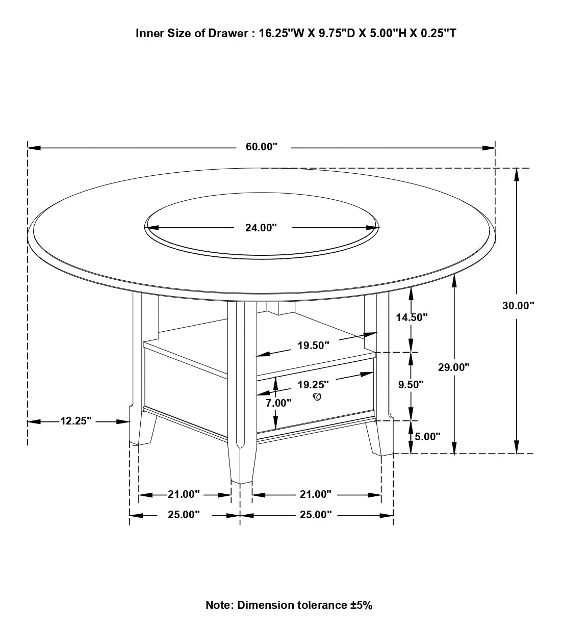 Twyla Round 60-inch Dining Table with Lazy Susan Dark Cocoa