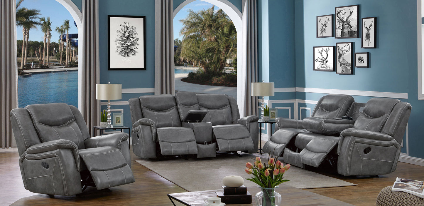 Conrad 3-piece Upholstered Padded Arm Motion Sofa Set Grey