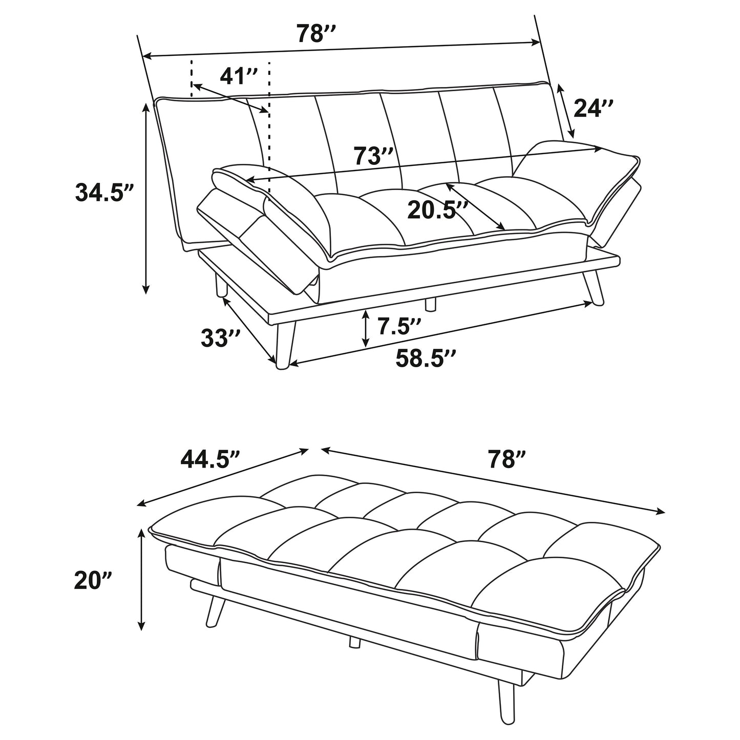 Laredo Upholstered Tufted Convertible Sofa Bed Grey