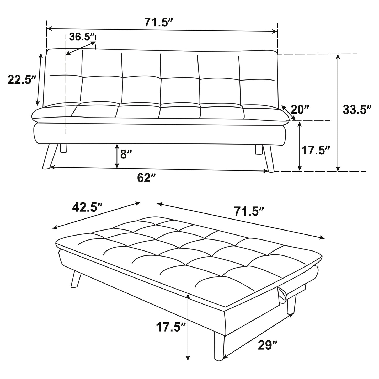 Scout Upholstered Tufted Convertible Sofa Bed Grey