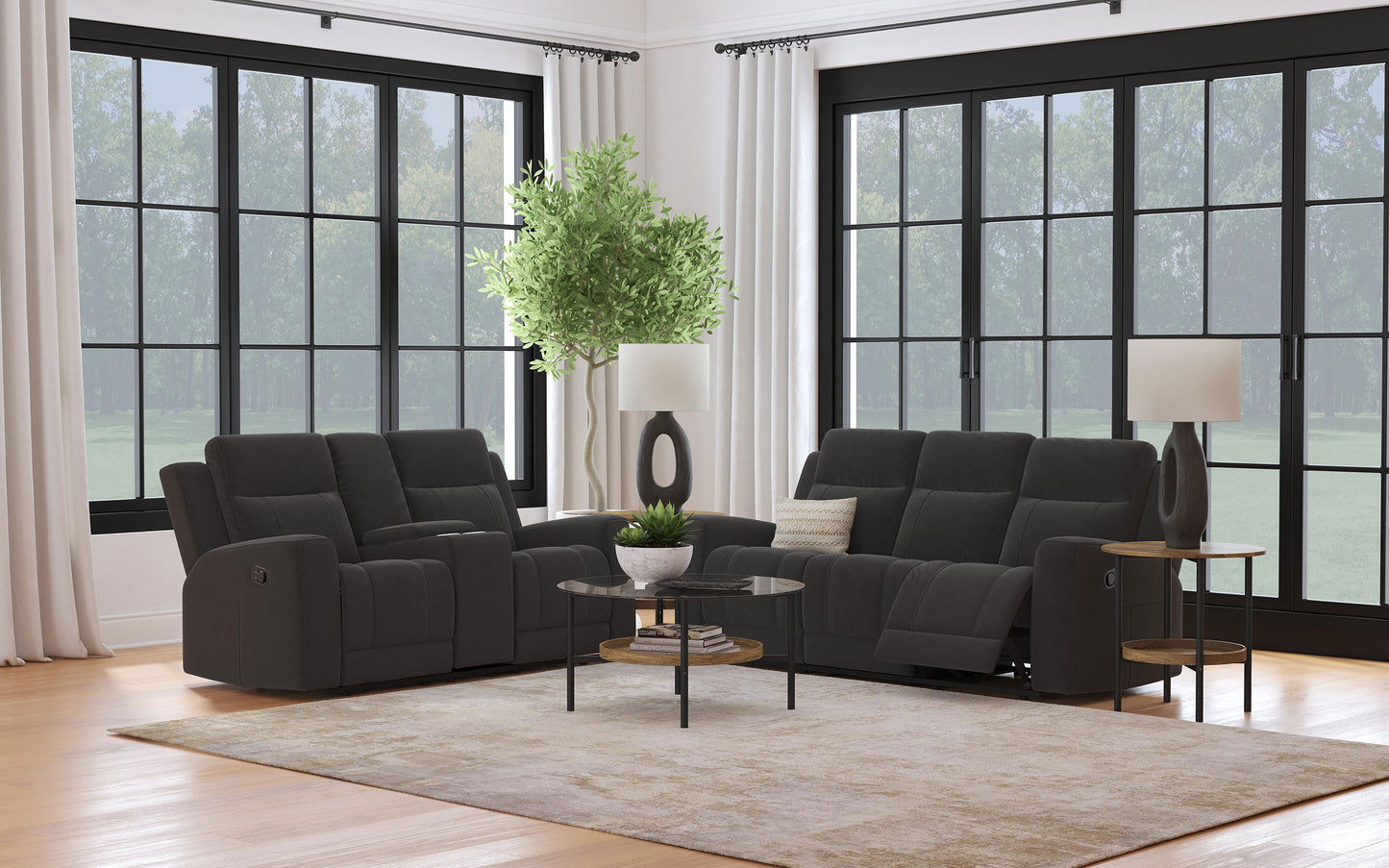 Brentwood 2-piece Upholstered Reclining Sofa Set Charcoal