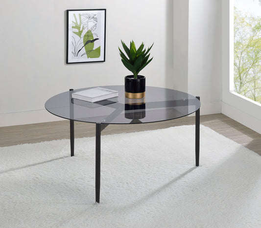 Rosalie Round Smoked Glass Top Coffee Table Sandy Black