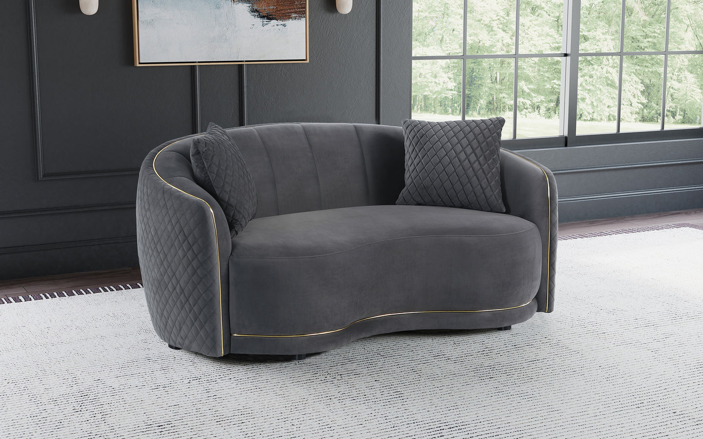 Brookside Velvet Upholstered Curved Loveseat Dark Grey