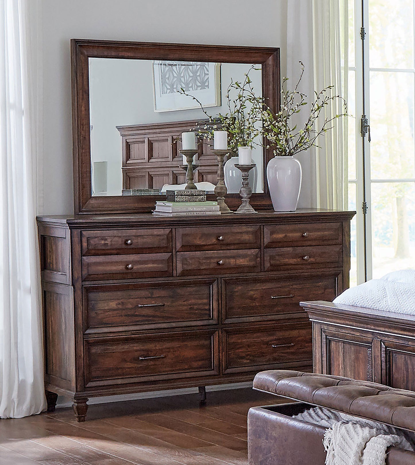 Avenue 8-drawer Dresser and Mirror Weathered Burnished Brown