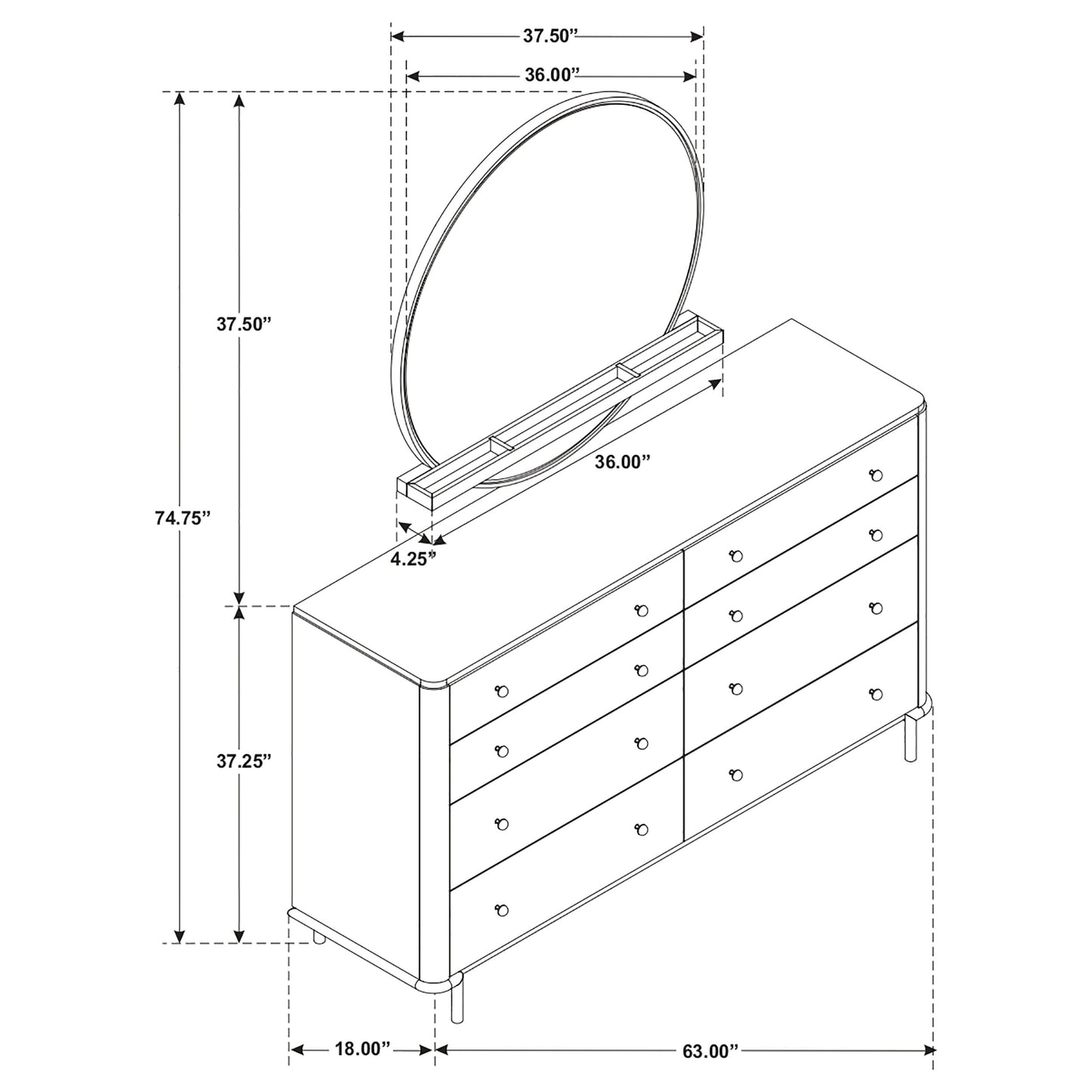 Arini 8-drawer Dresser with Mirror Black