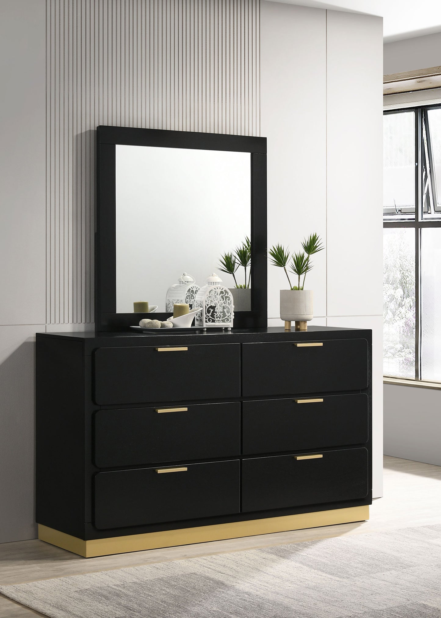 Caraway 6-drawer Dresser with Mirror Black