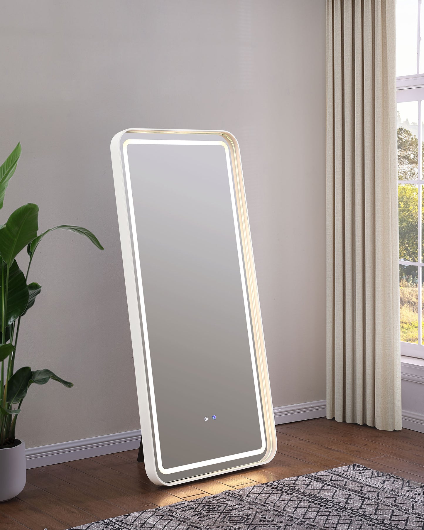 Glendora 32 x 71 Inch LED Standing Mirror BT Speakers Black