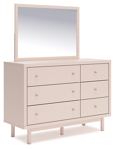 Wistenpine Twin Upholstered Panel Headboard with Mirrored Dresser and Chest