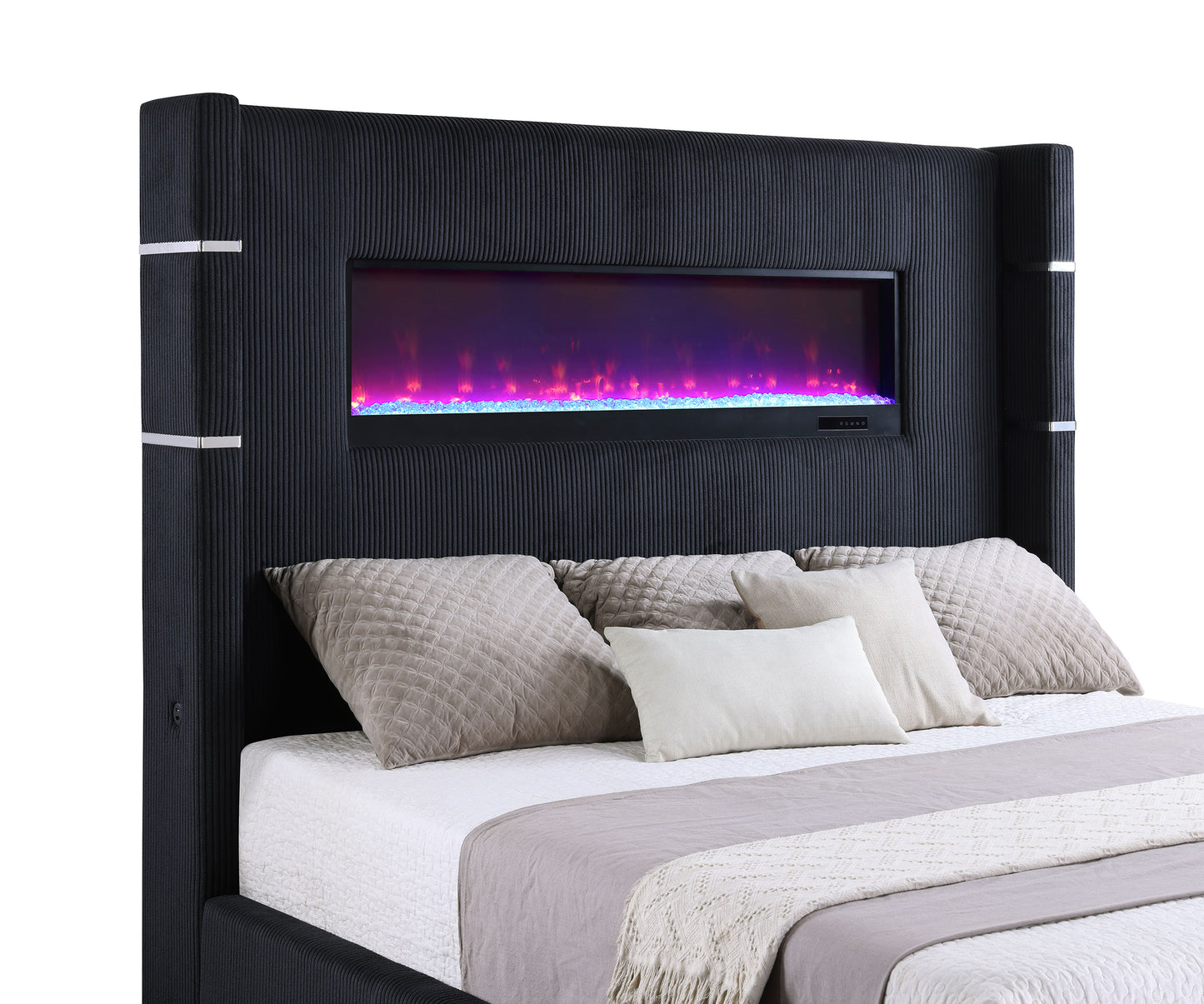 Tisdall 67-inch Upholstered Queen Fireplace Bed Black