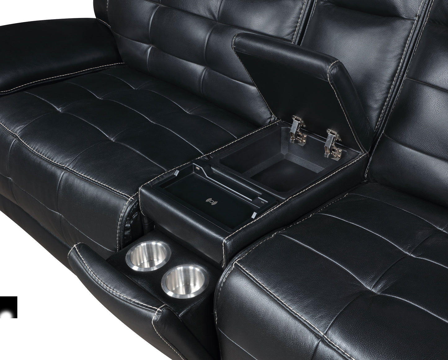 Hewitt Leather Upholstered Power Reclining Sectional Black