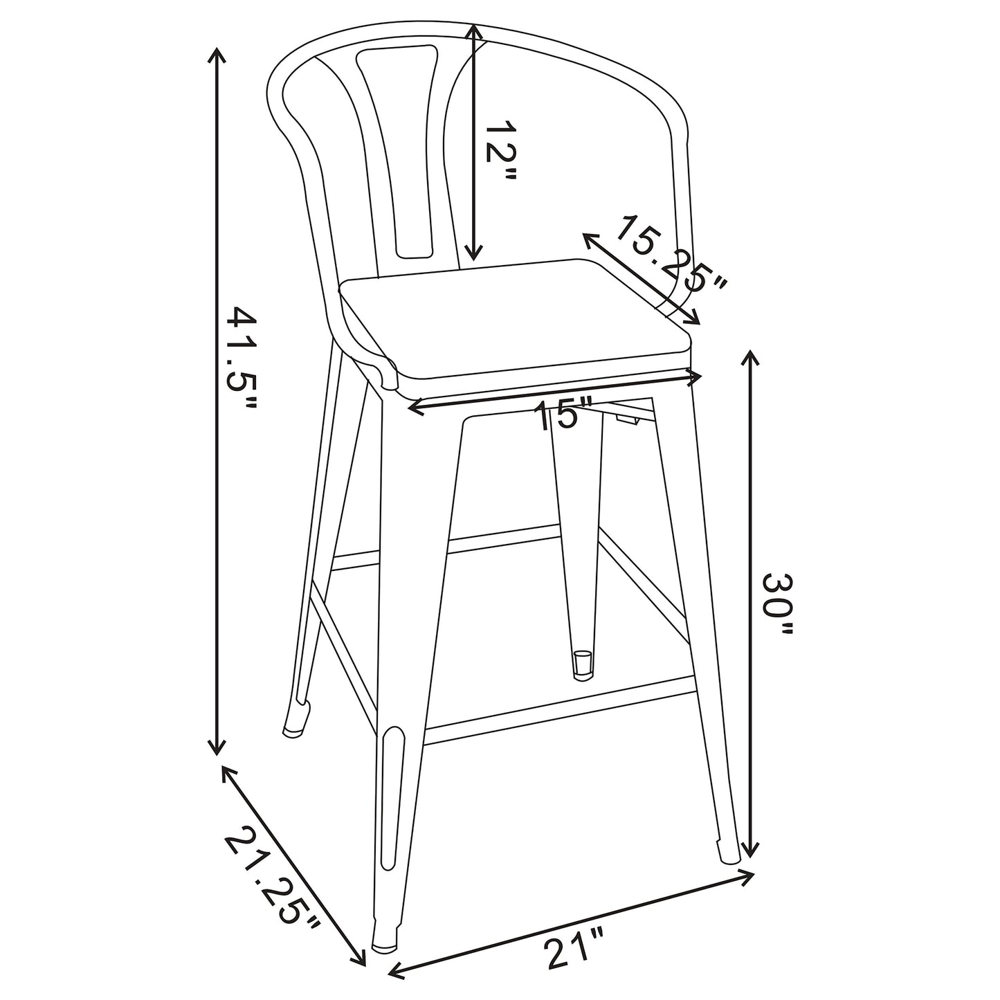 Cavalier Metal Bar Chair Dark Elm and Matte Black (Set of 2)