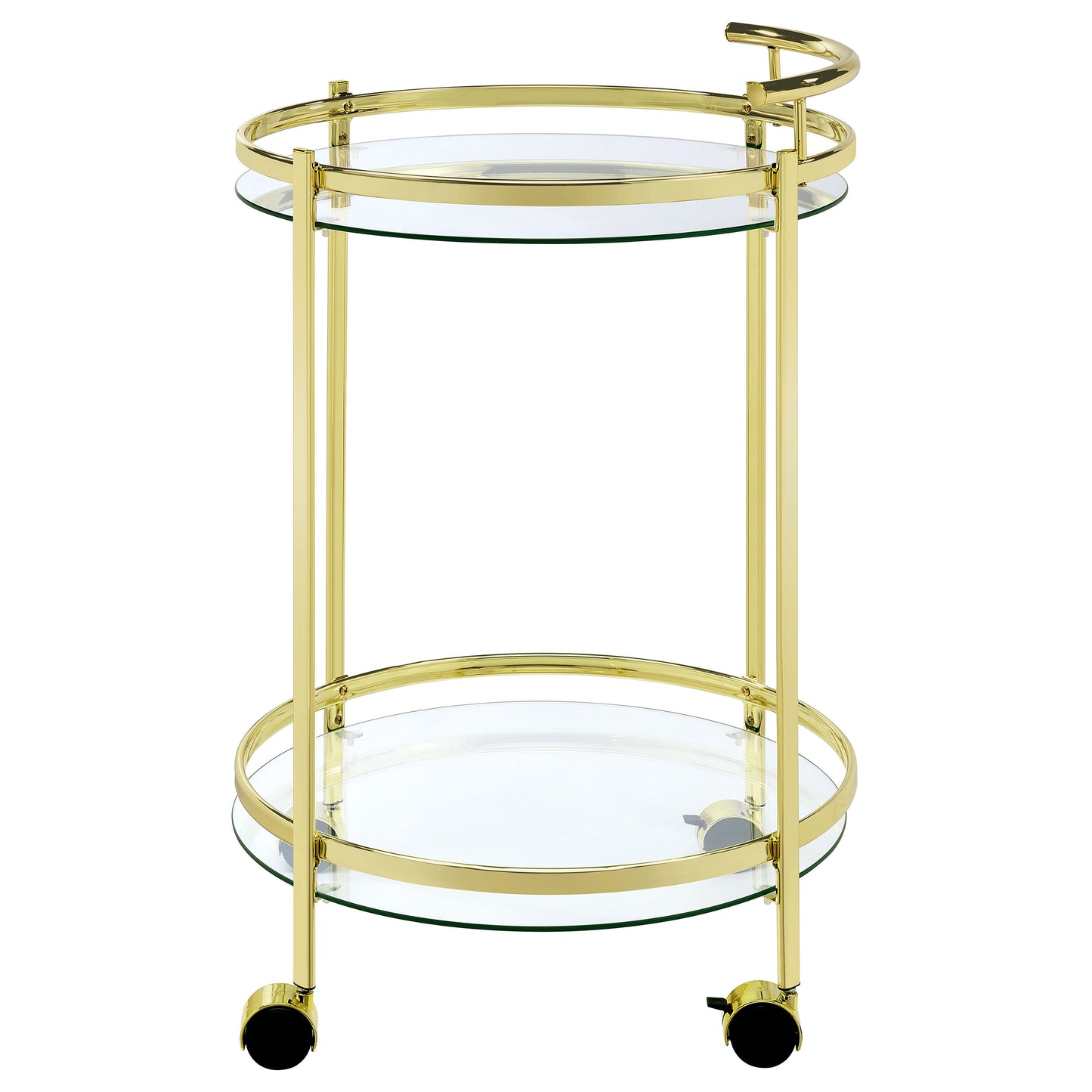 Chrissy 2-tier Round Glass Shelf Metal Bar Cart Brass