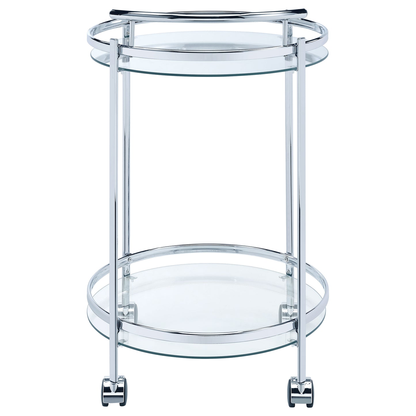 Chrissy Round Glass Shelf Metal Bar Cart Chrome