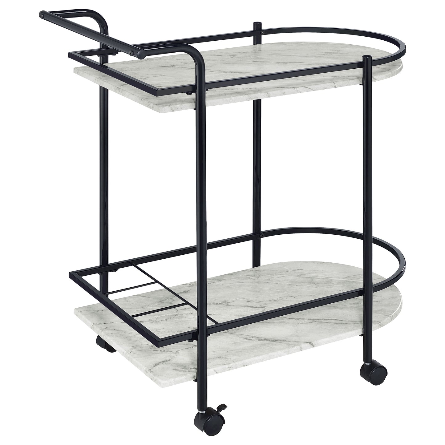 Desiree 2-tier Faux Marble Shelf Metal Bar Cart Black