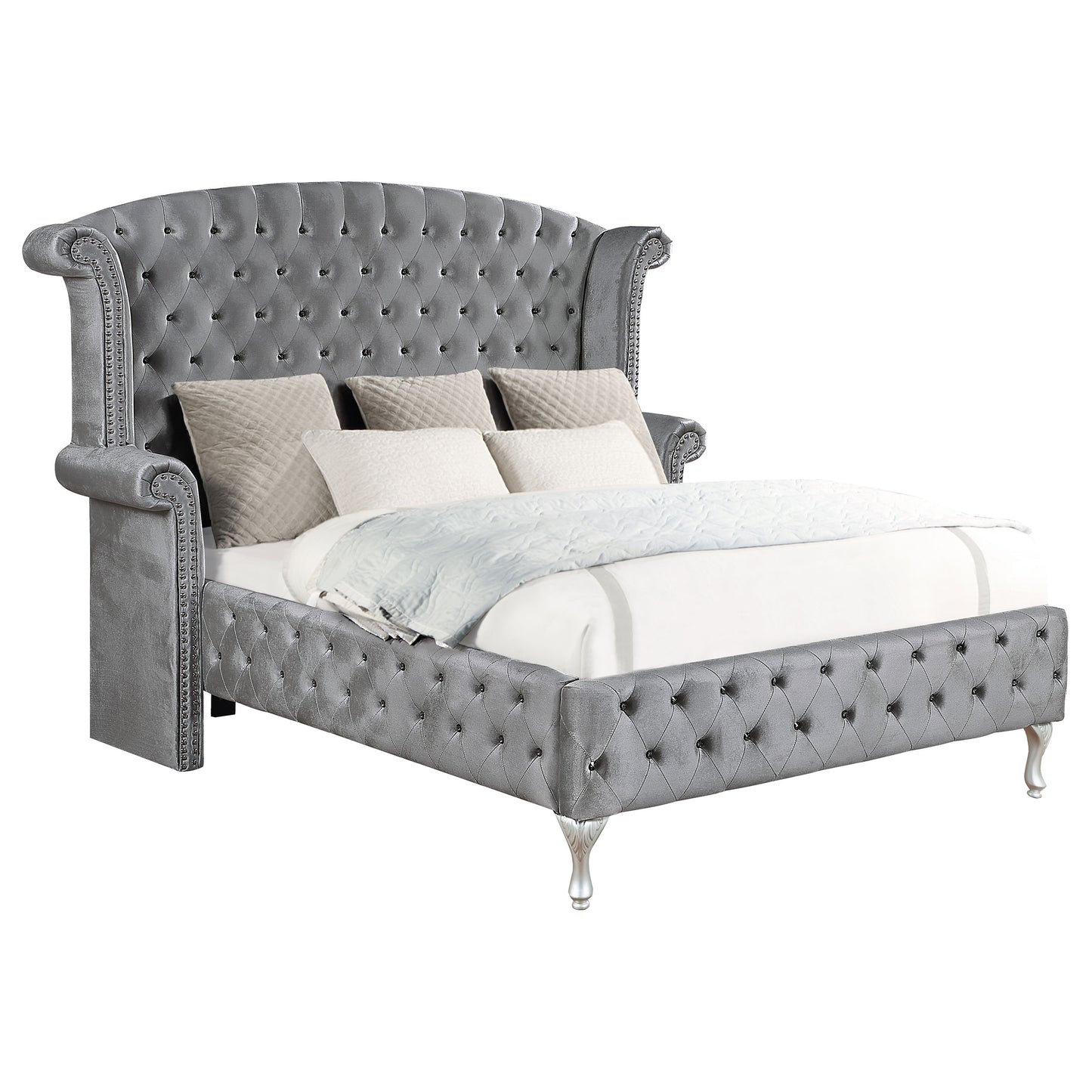 Deanna Upholstered Eastern King Wingback Bed Grey