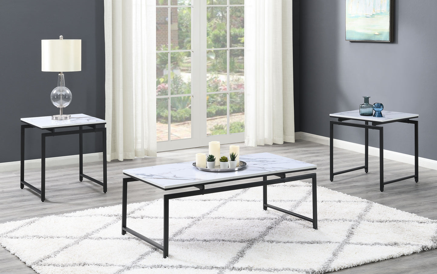 Clark 3-piece Faux Marble Top Coffee Table Set White