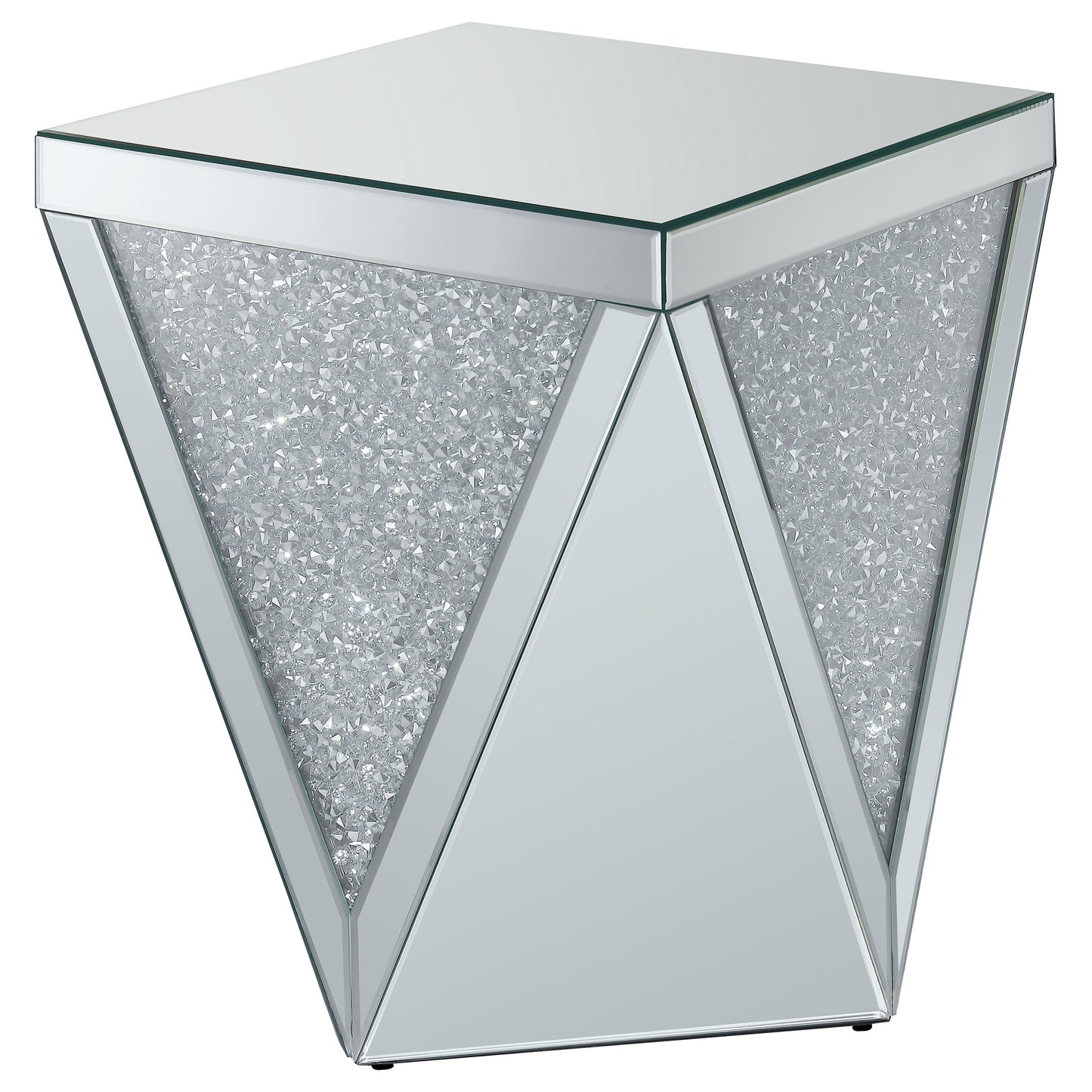 Amore Square Mirrored Acrylic Crystal Side End Table Silver