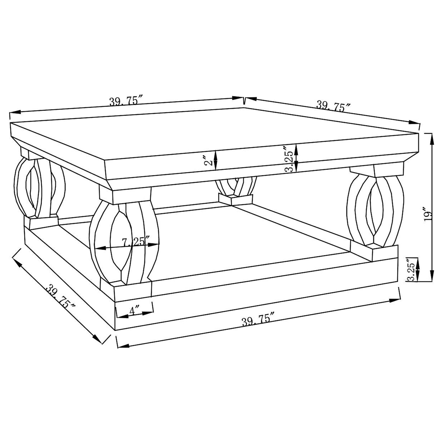 Amalia Square Mirrored Acrylic Crystal Coffee Table Silver