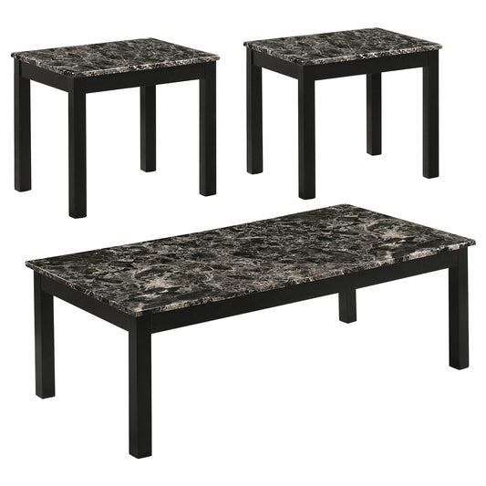 Bates 3-piece Faux Marble Top Coffee Table Set Black