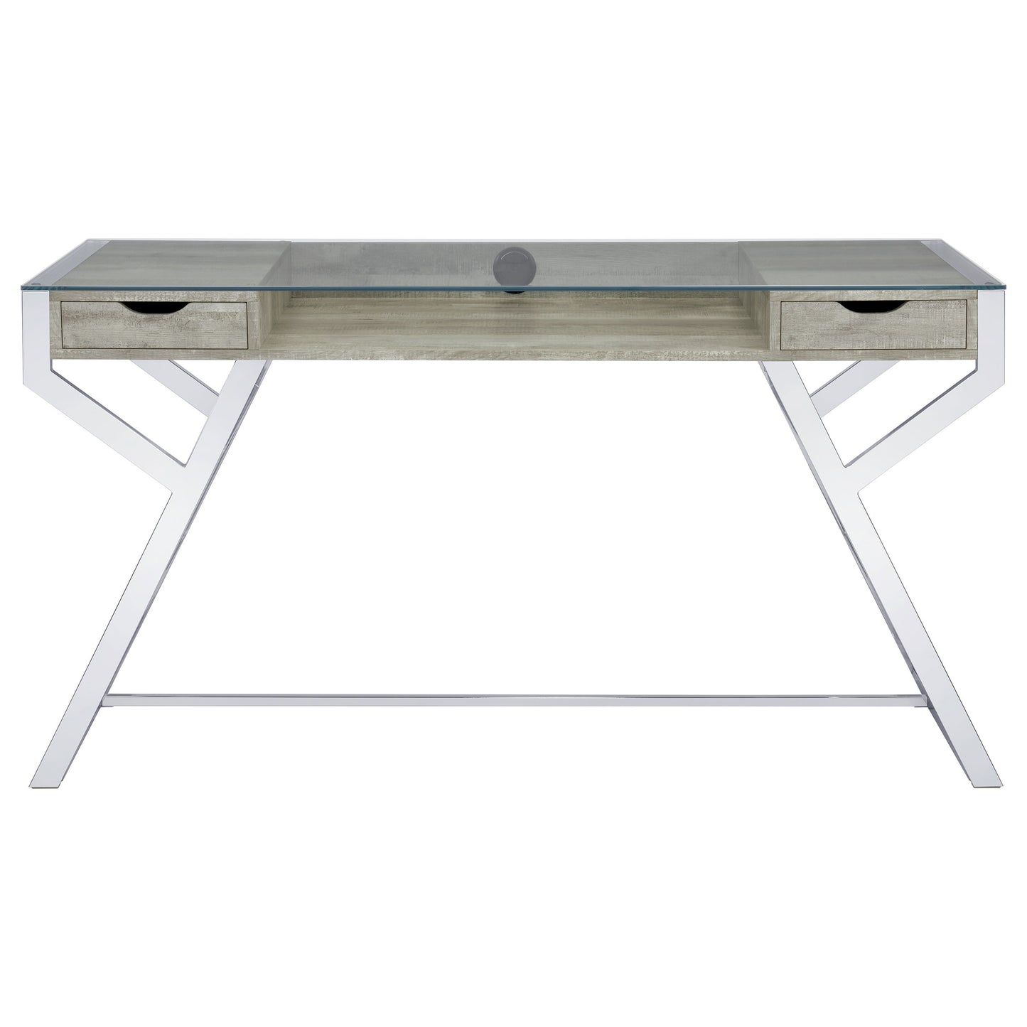 Emelle 56-inch Glass Top Writing Desk Grey Driftwood