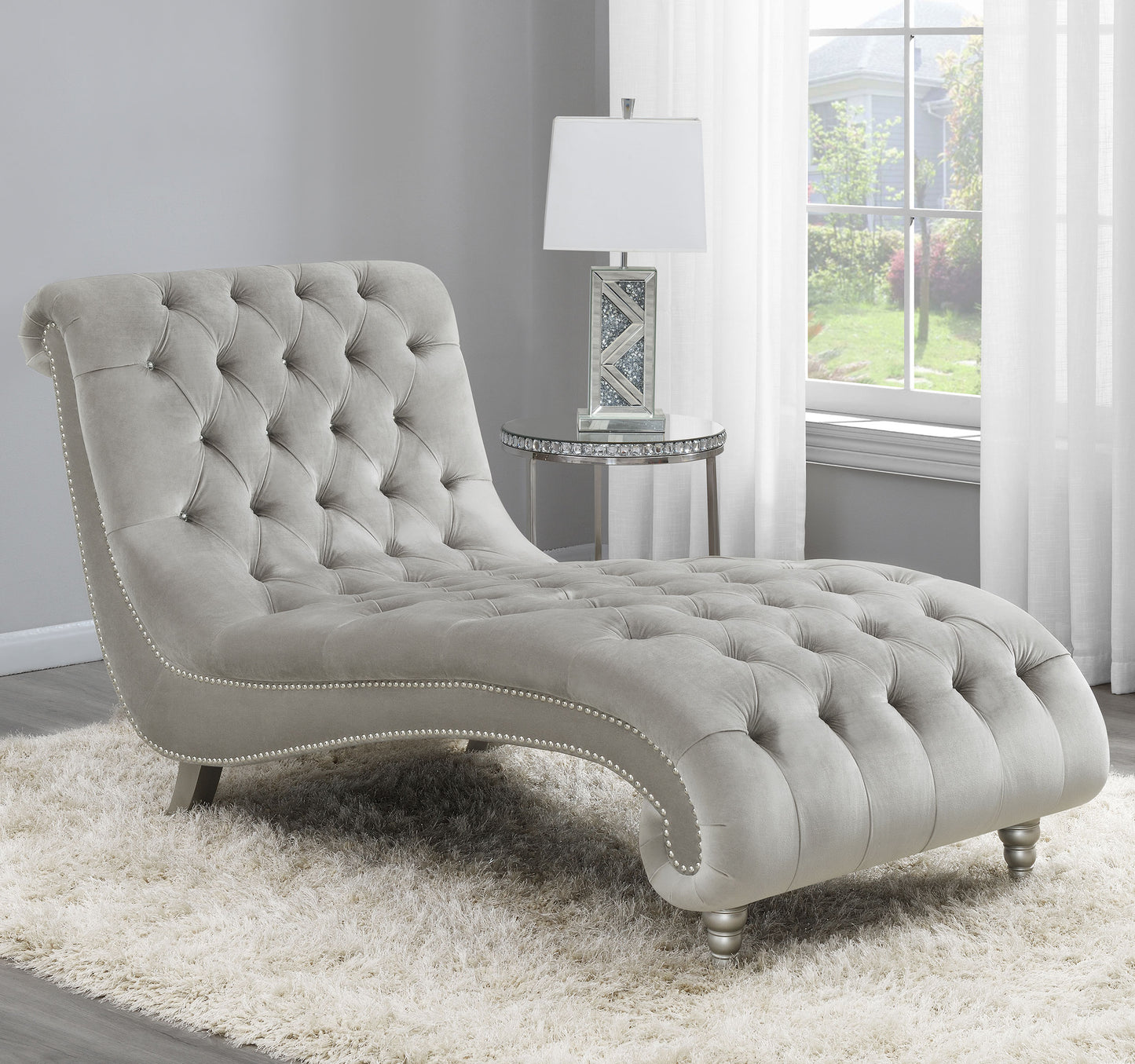 Lydia Velvet Upholstered Tufted Chaise Grey