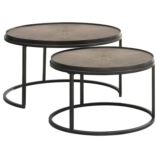 Rodrigo 2-piece Round Wood Nesting Table Set Weathered Elm